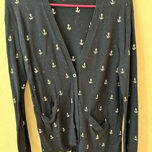 Nautical Anchor Pattern Black Cardigan